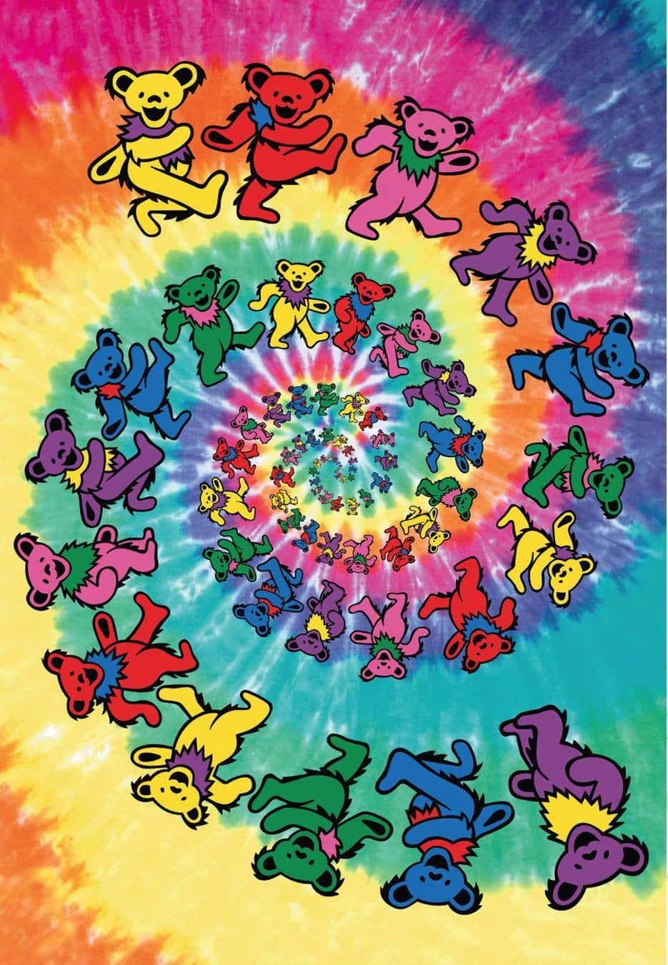 Grateful Dead Bears, tie-dye spiral, dancing Grateful Dead bears, HD Phone Wallpaper
