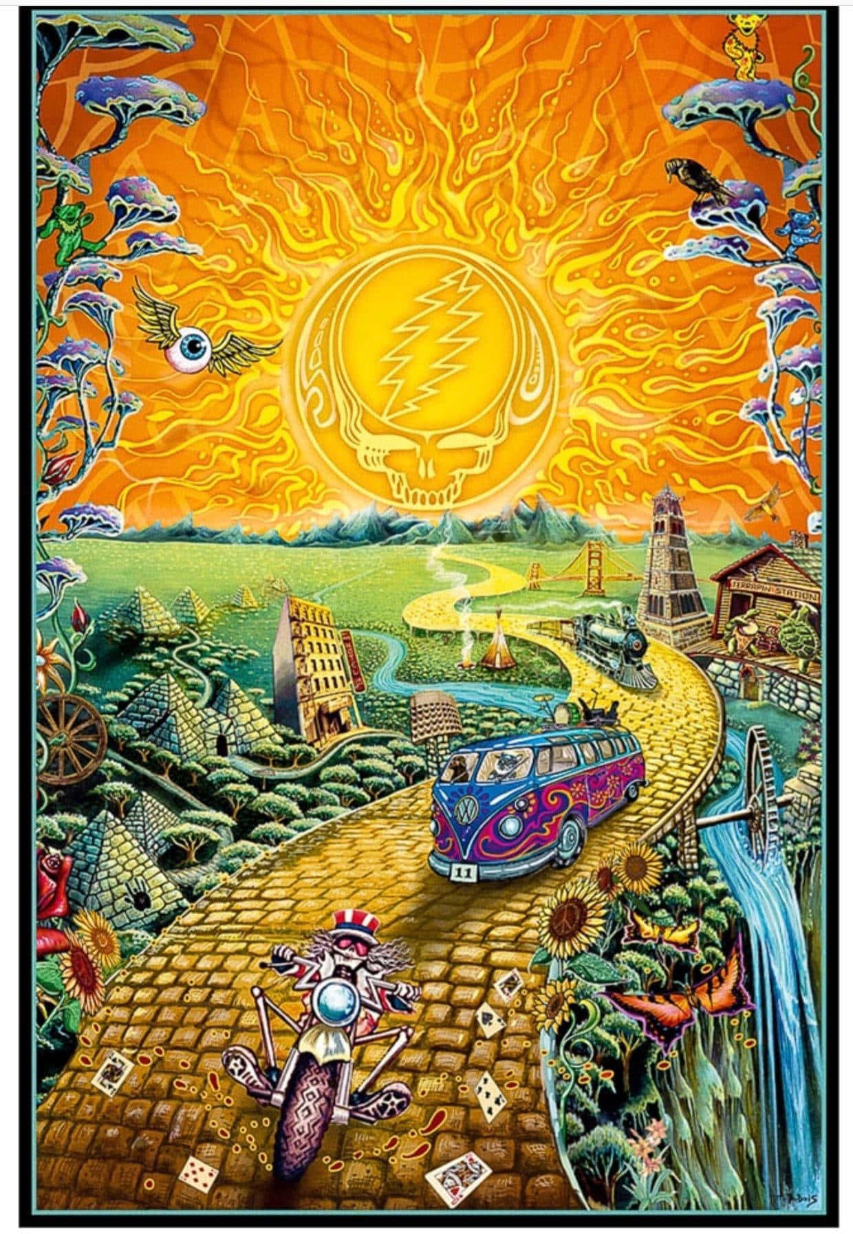 Grateful Dead iPhone, skull logo, firey sun, HD Phone Wallpaper