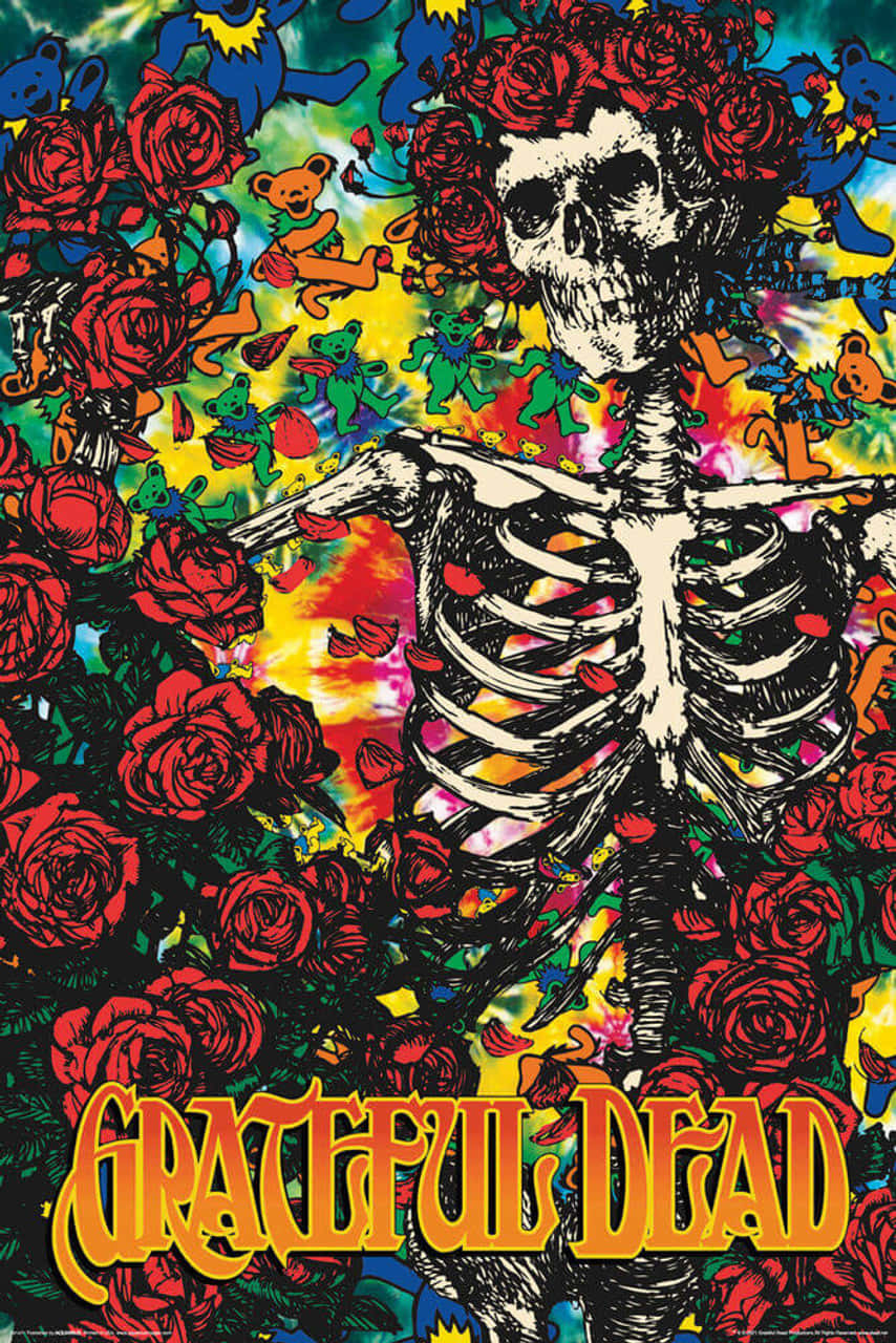 Grateful Dead, Floral Skeleton, red roses, HD Phone Wallpaper