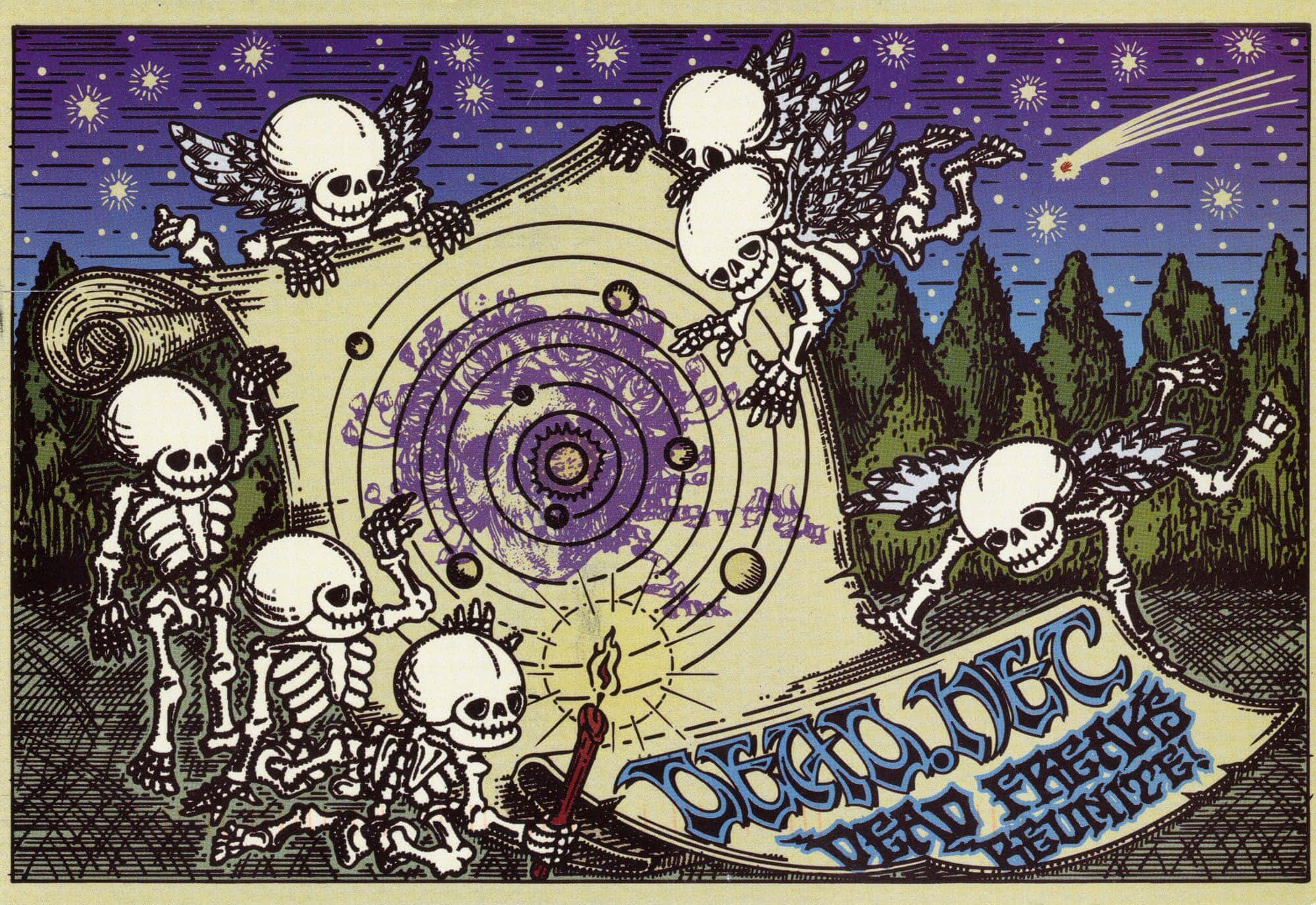 Grateful Dead, iPhone, skeletal figures with wings, Full HD Desktop Wallpaper