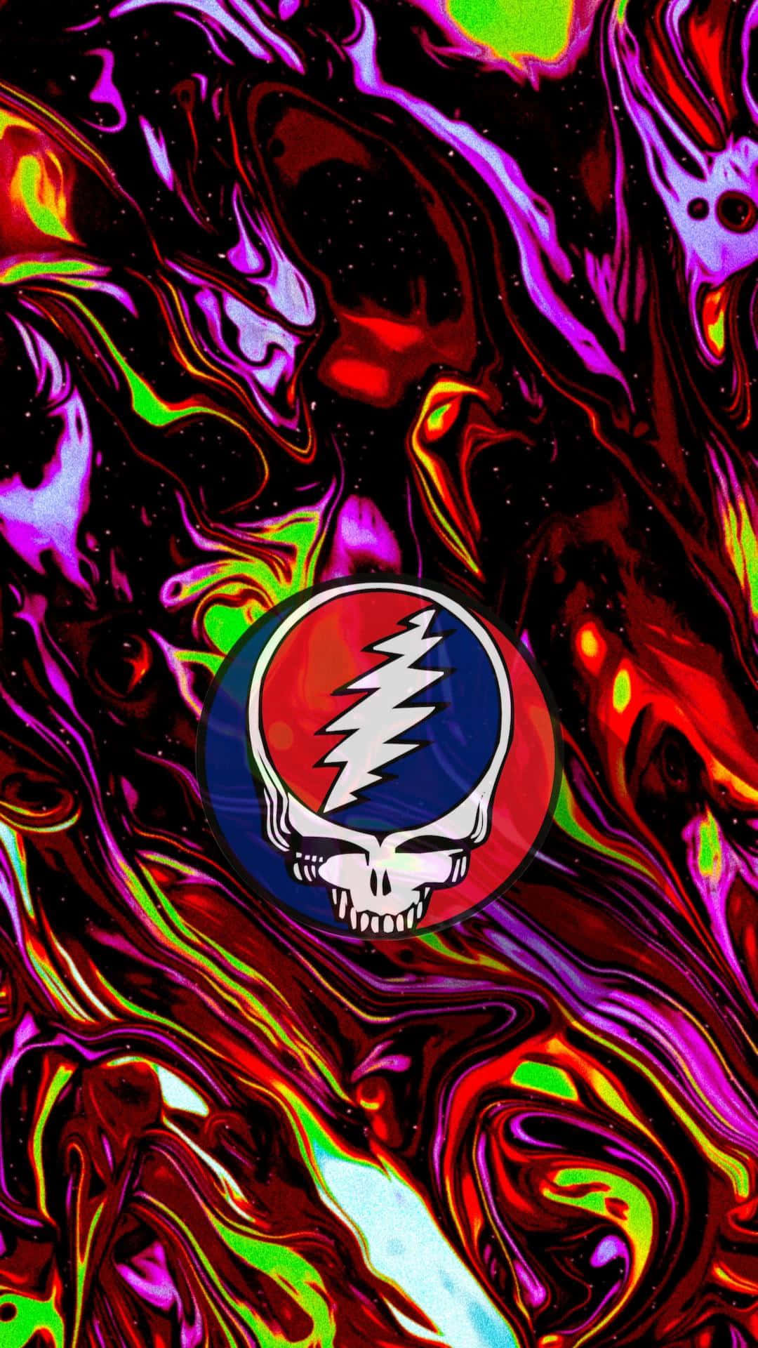 Grateful Dead, skull and lightning bolt logo, neon colors, Full HD Phone Wallpaper