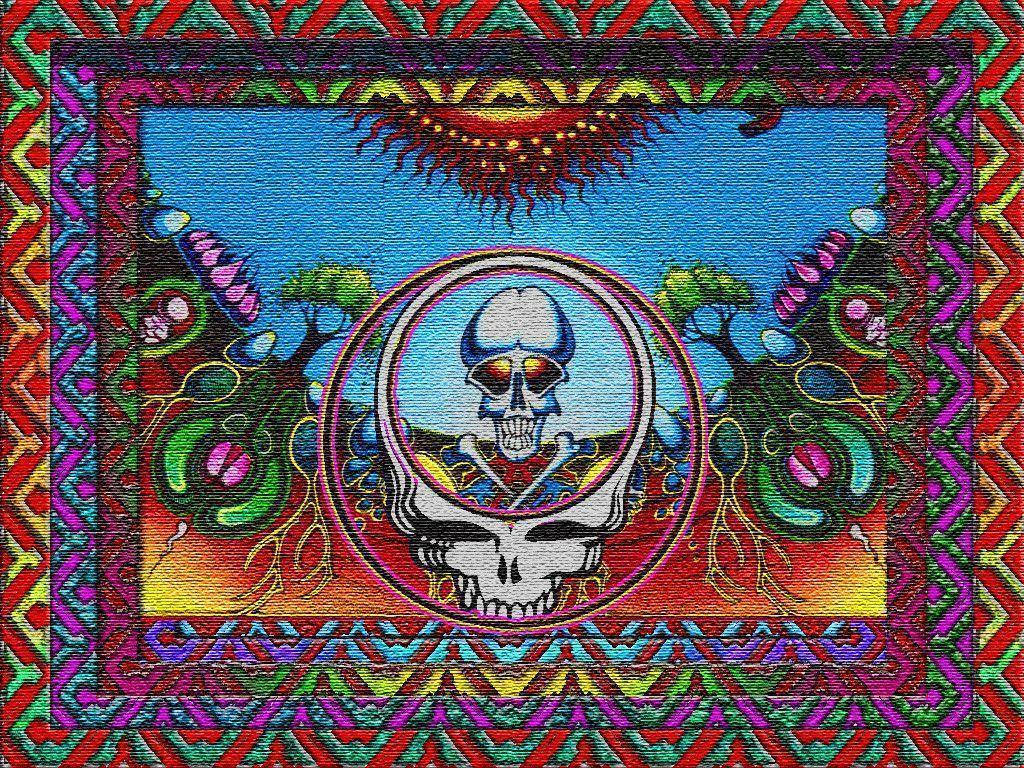 Grateful Dead, psychedelic illustration, skull with rainbow eyes, SD Desktop Wallpaper