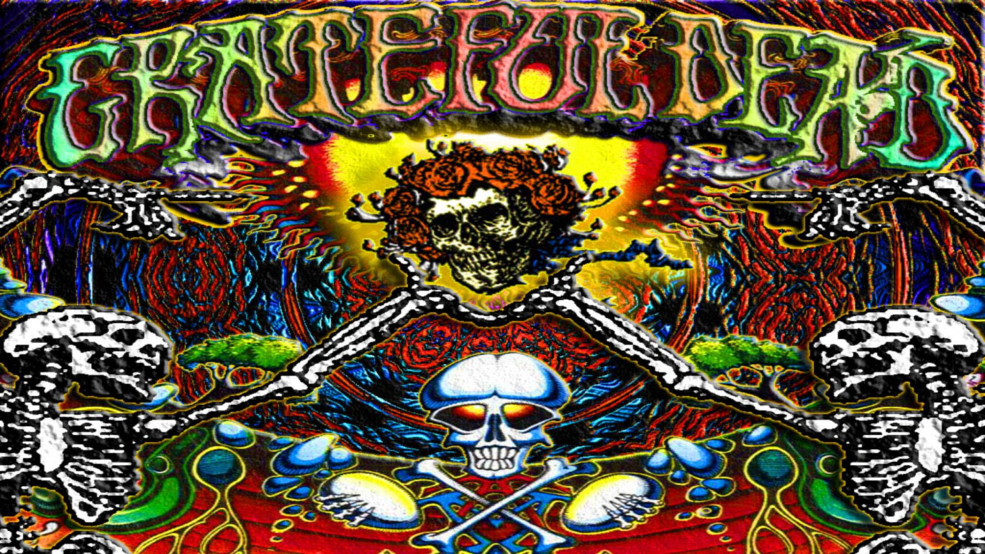 Grateful Dead, skull, roses, Full HD Desktop Wallpaper
