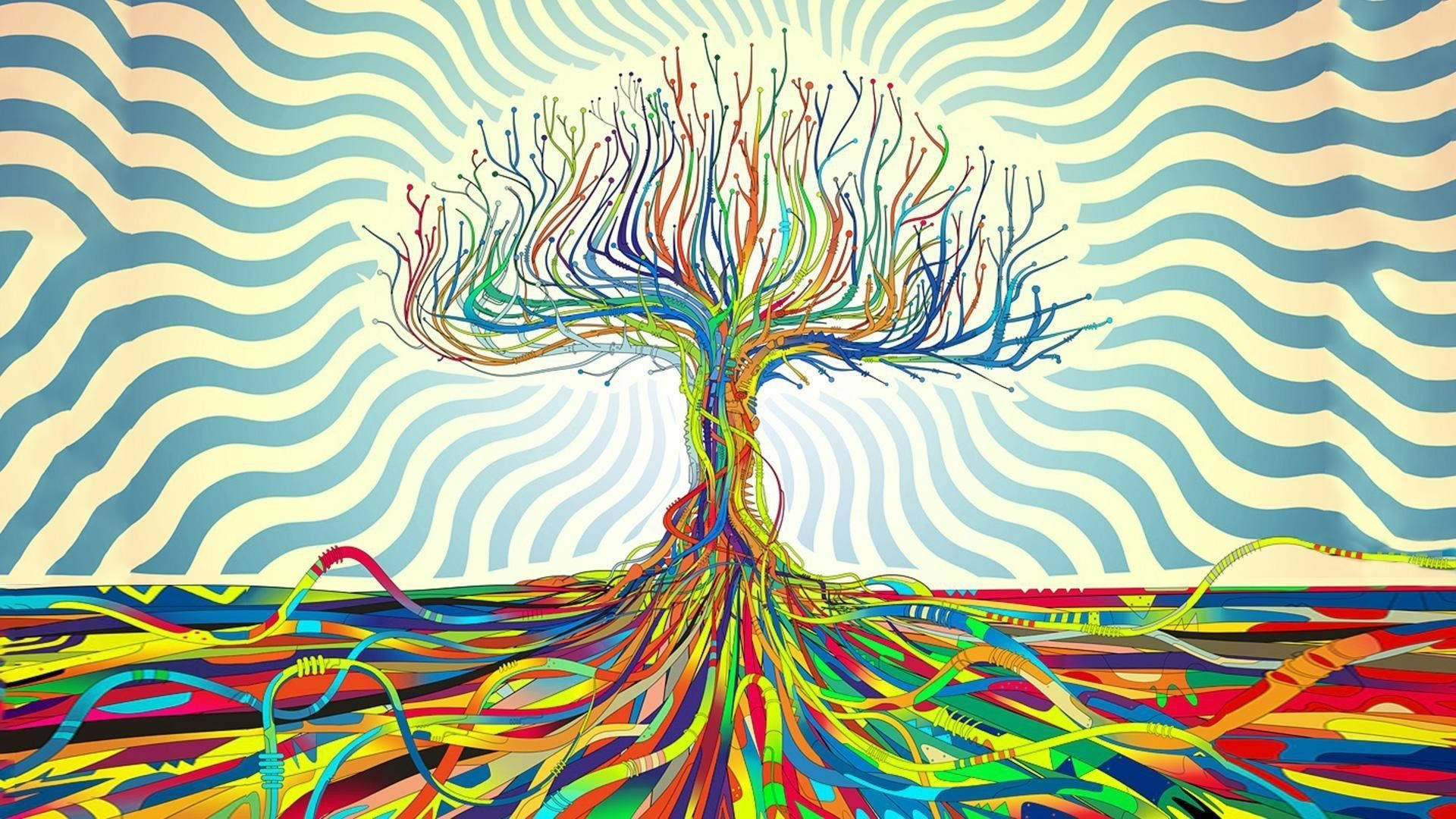 Grateful Dead, multicolored tree, multicolored wires, Full HD Desktop Wallpaper