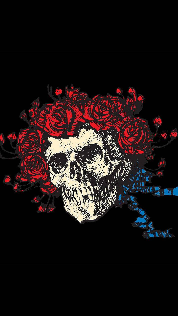 Grateful Dead, skull, flowers, HD Phone Wallpaper
