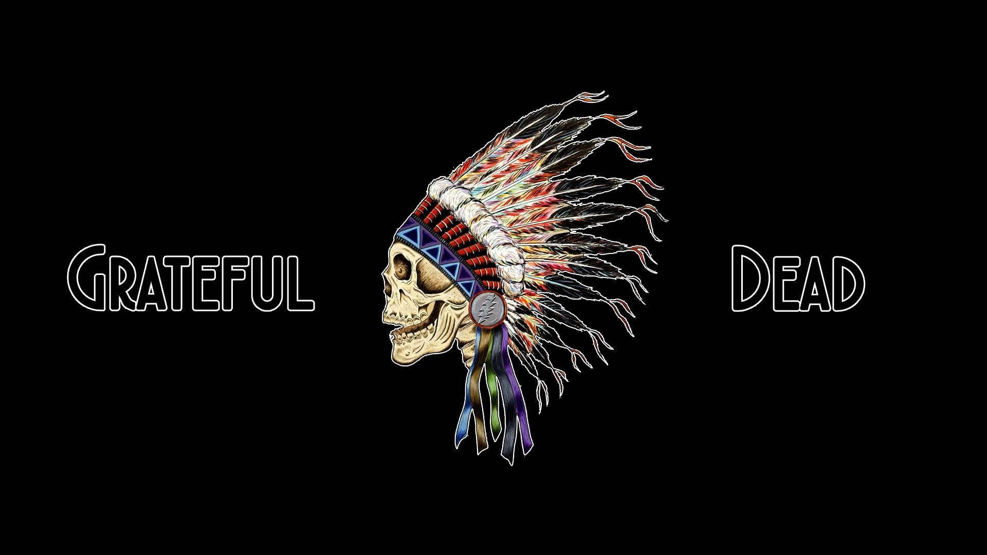 Grateful Dead, Indian skull, feather headdress, Full HD Desktop Wallpaper