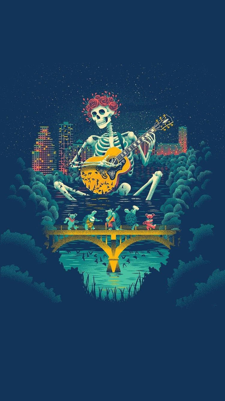 Grateful Dead, singing skeleton, rose crown, HD Phone Wallpaper
