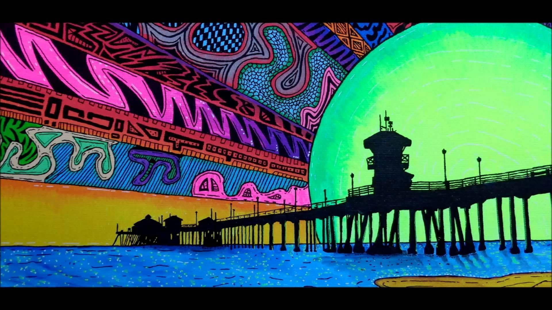 Grateful Dead, beach, psychedelic pier, Full HD Desktop Wallpaper