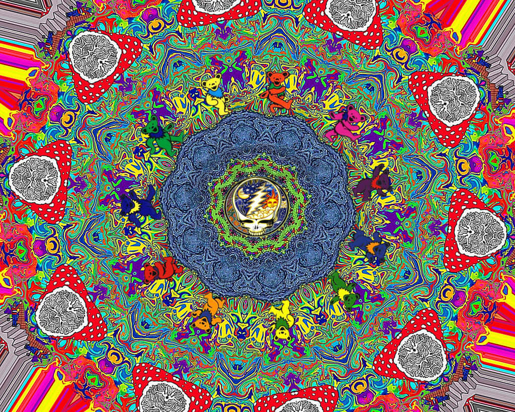 Grateful Dead, skull emblem, rainbow patterns, SD Desktop Wallpaper