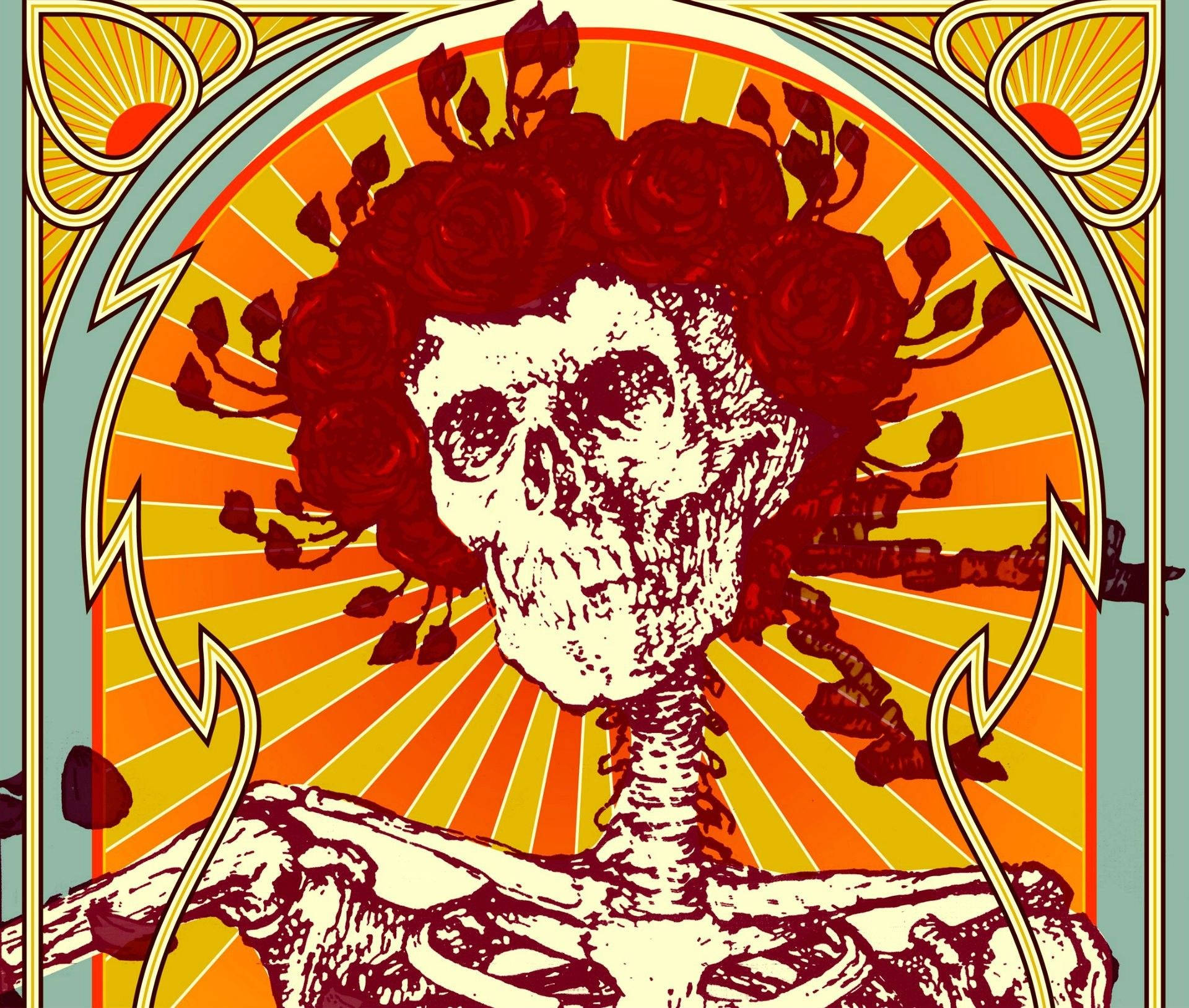 Grateful Dead, skeleton, rose crown, Full HD Desktop Wallpaper
