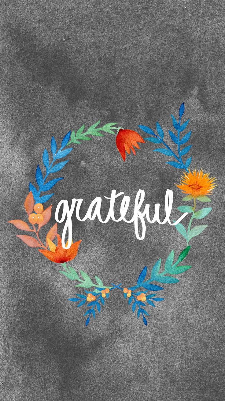 grateful, watercolor floral wreath, orange and blue leaves, HD Phone Wallpaper