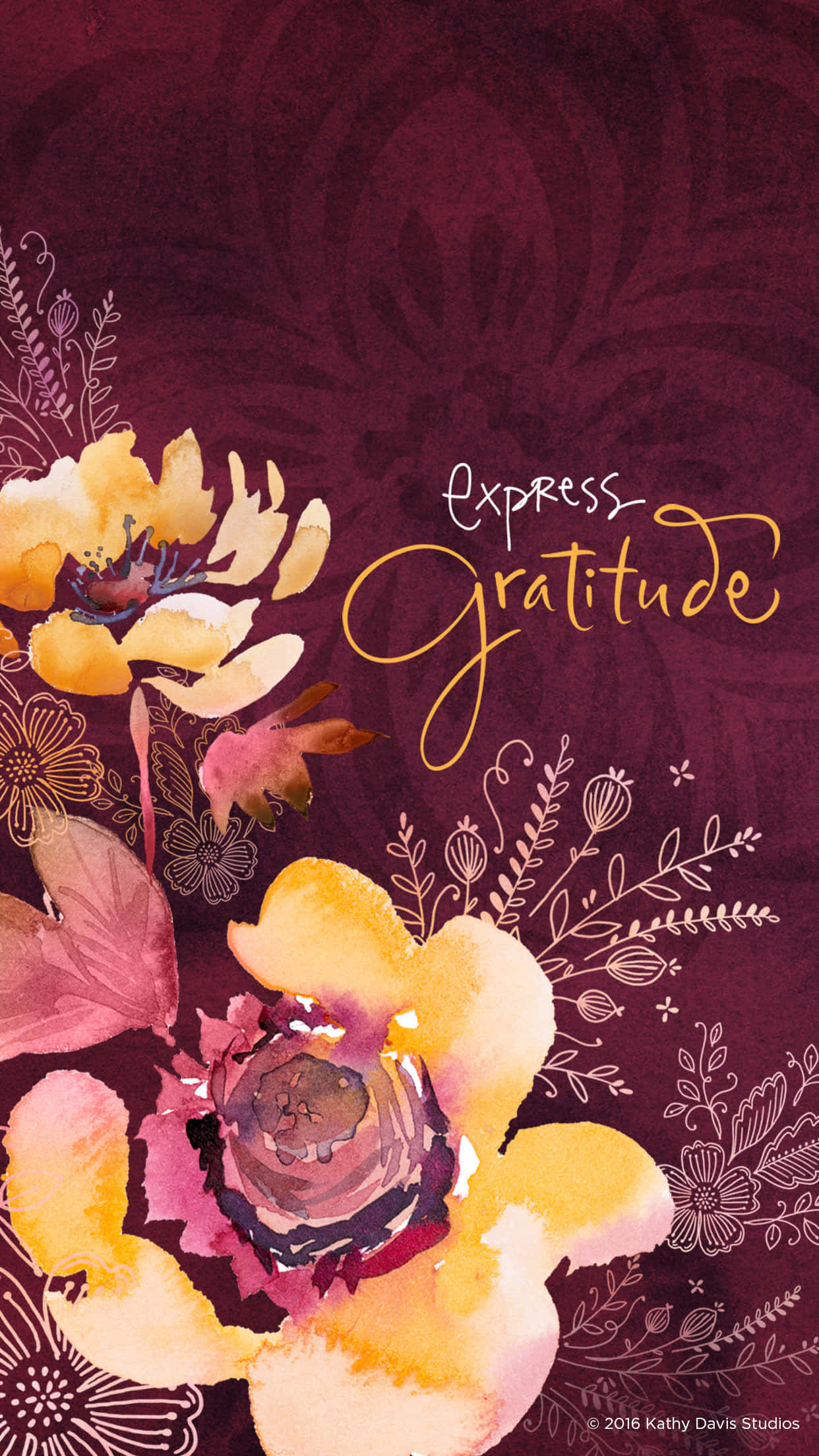 floral, watercolor flowers, deep maroon background, Full HD Phone Wallpaper