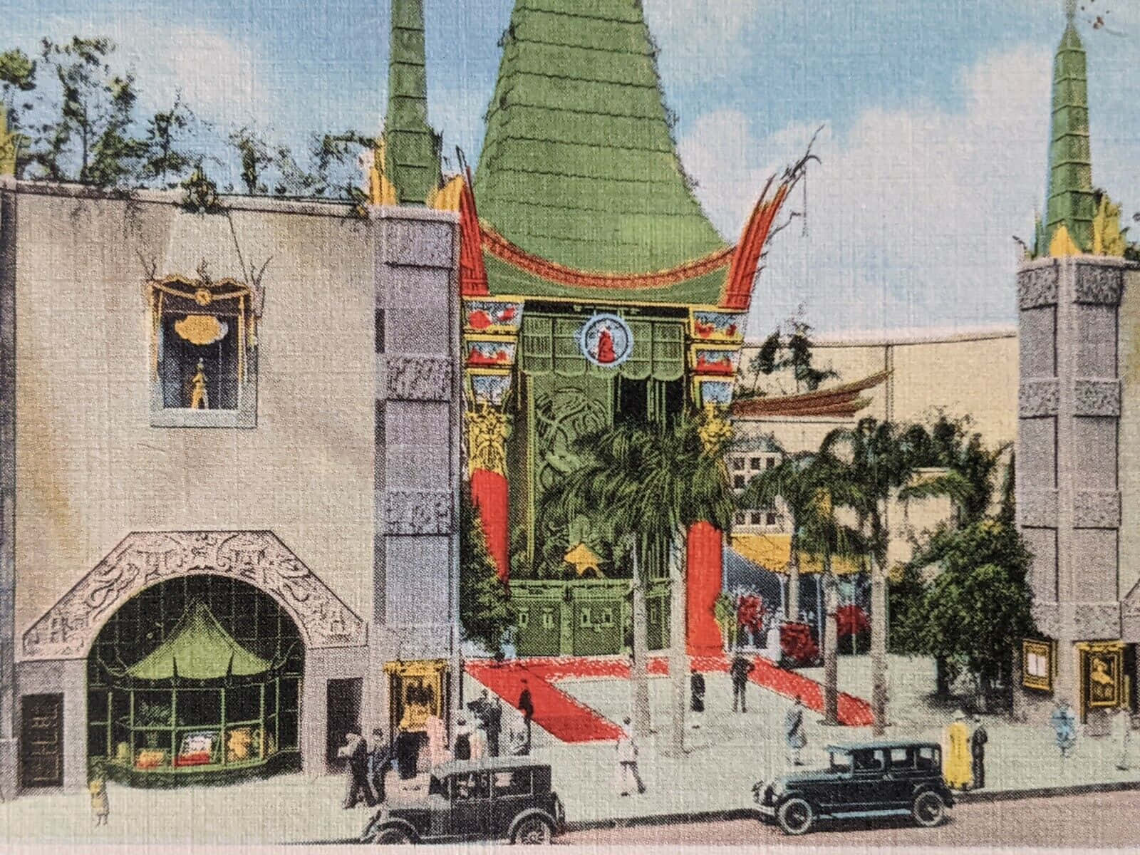 Graumans Chinese Theatre, green spires, red carpet, HD Desktop Wallpaper