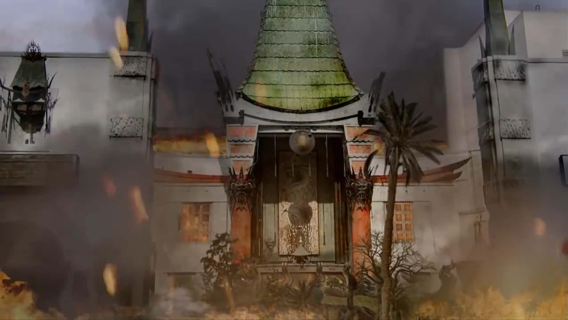 Graumans Chinese Theatre, green tiled roof, ornate carvings, Full HD Desktop Wallpaper