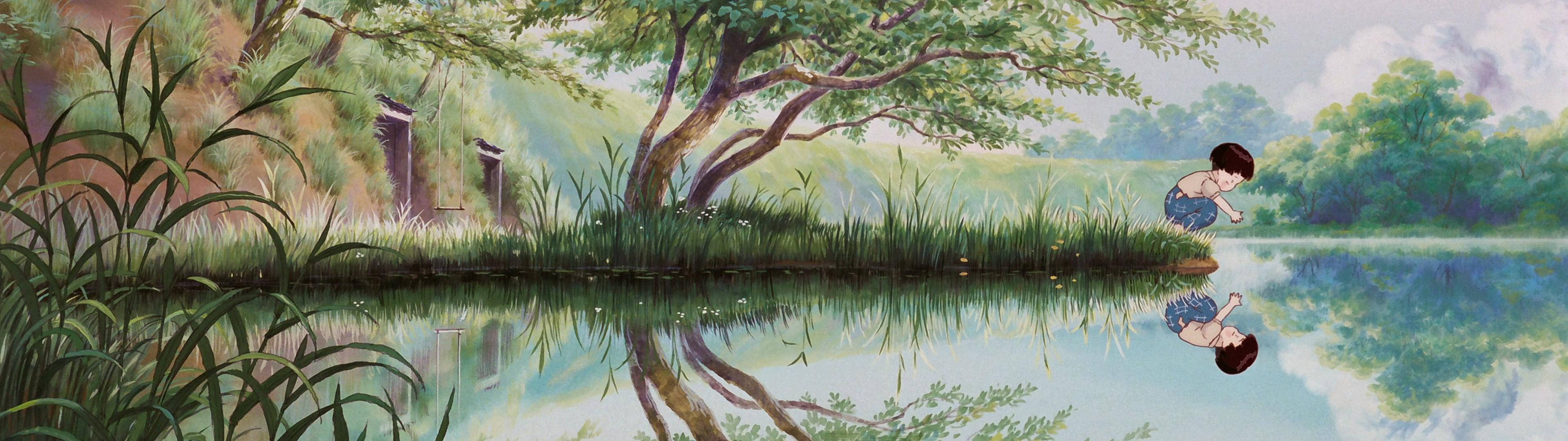 Grave Of The Fireflies, pond, leafy tree, 4K Desktop Wallpaper