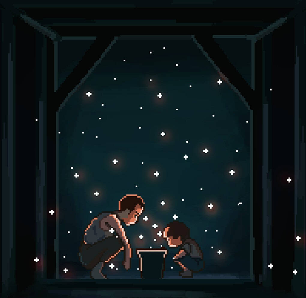 Grave Of The Fireflies, pixel-art, two figures, SD Desktop Wallpaper