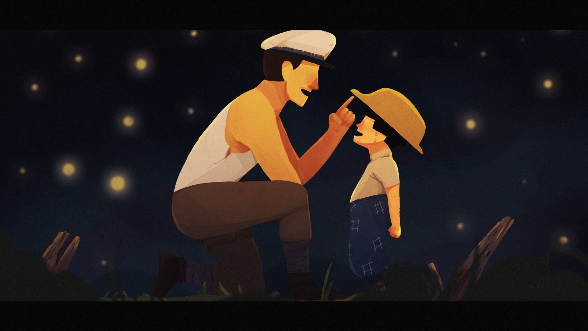 Grave Of The Fireflies, starry night sky, glowing fireflies, Full HD Desktop Wallpaper