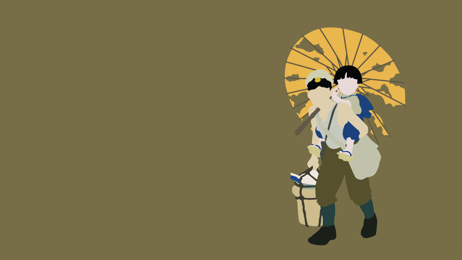 Grave Of The Fireflies, minimalist art, yellow umbrella, Full HD Desktop Wallpaper