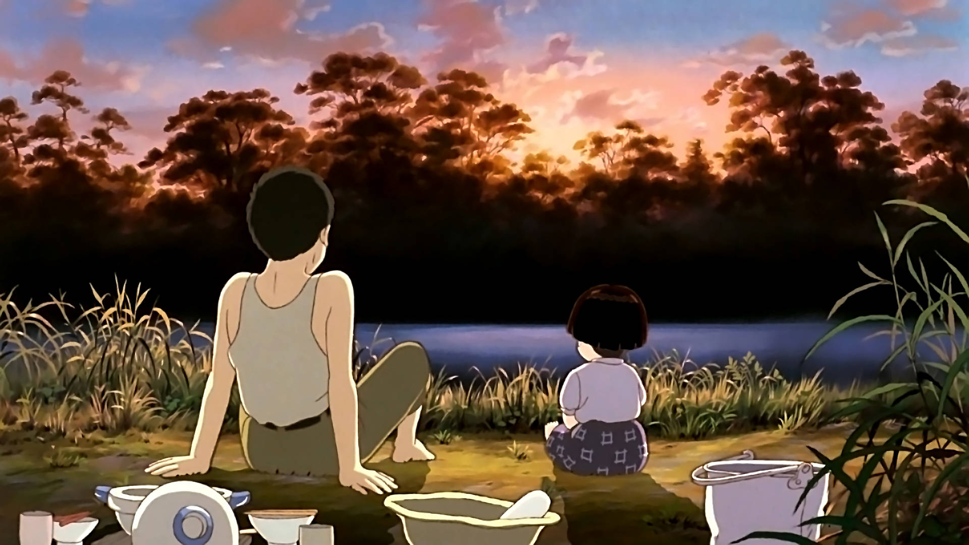 Grave Of The Fireflies, sunset, lake, Full HD Desktop Wallpaper