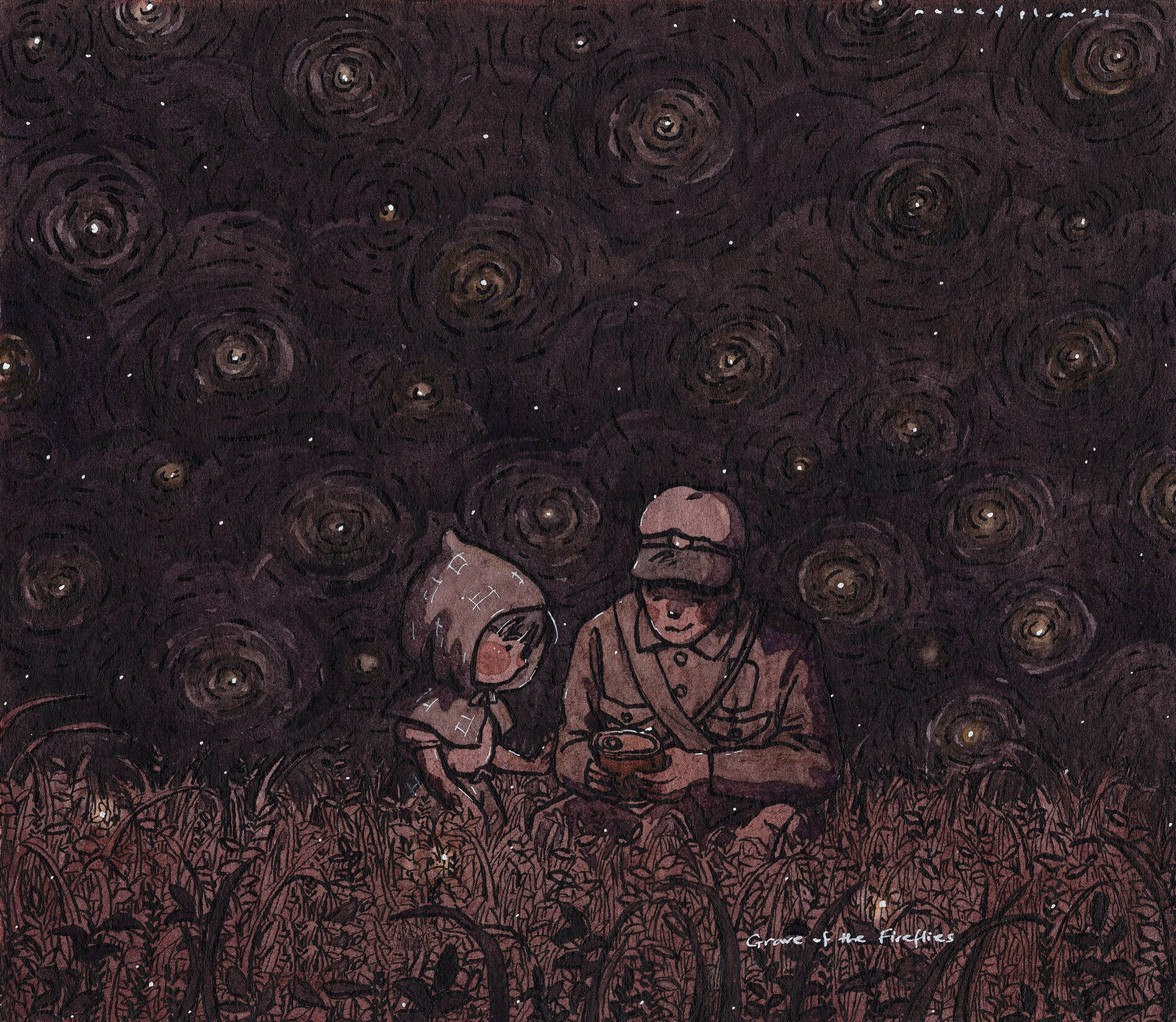 Grave Of The Fireflies, fireflies, night sky, HD Desktop Wallpaper