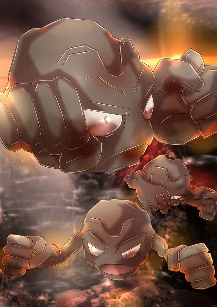 Graveler, fiery sunset, glowing eyes, SD Phone Wallpaper