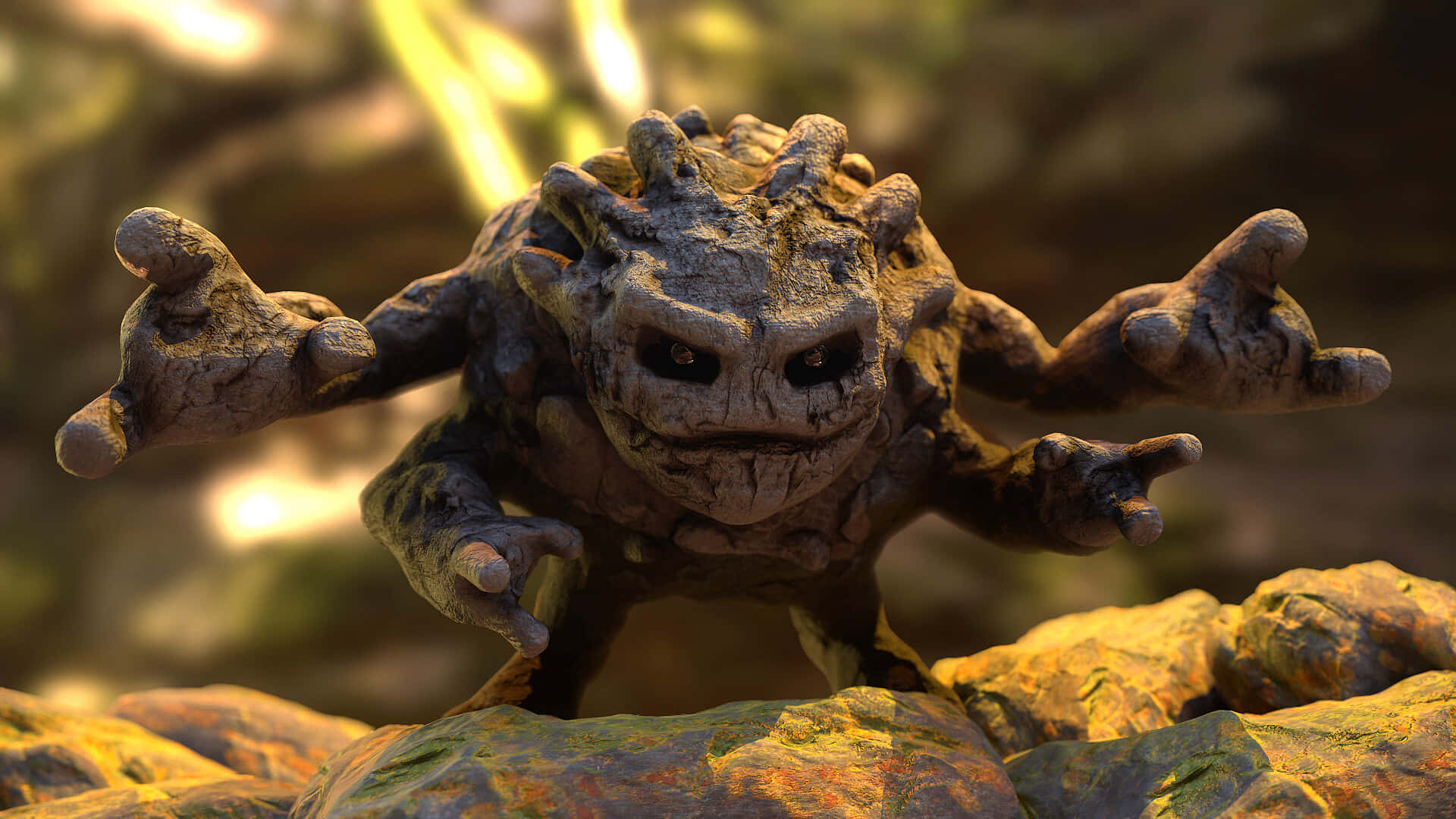 Graveler, glowing eyes, clawed hands, Full HD Desktop Wallpaper