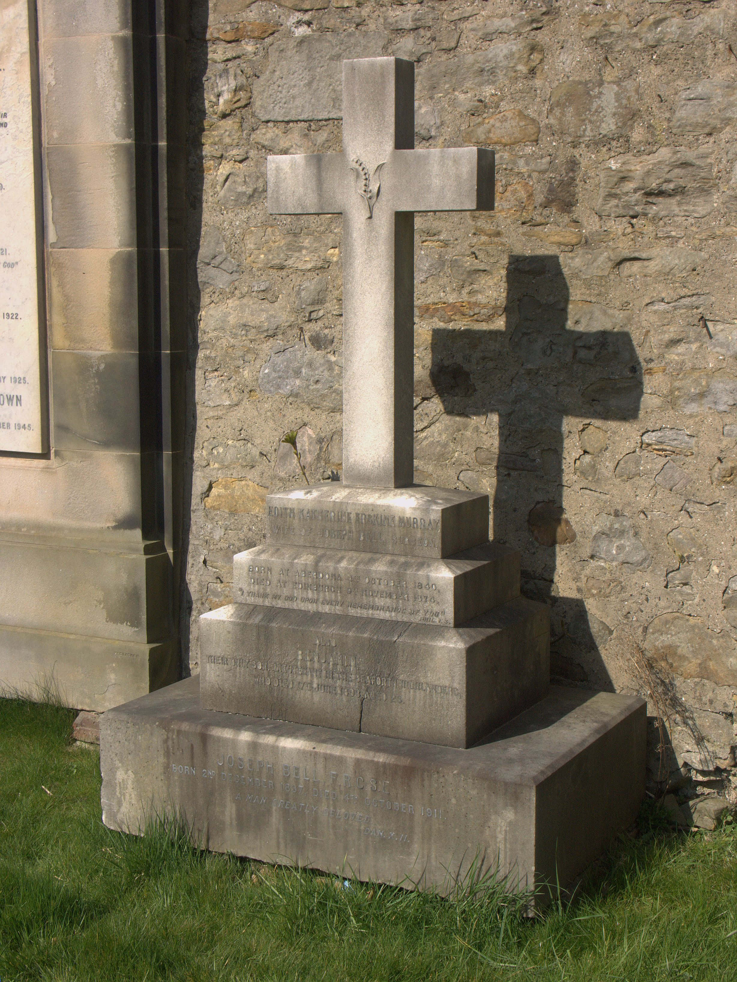 Gravestone, stone cross grave marker, grassy cemetery, 2K Phone Wallpaper