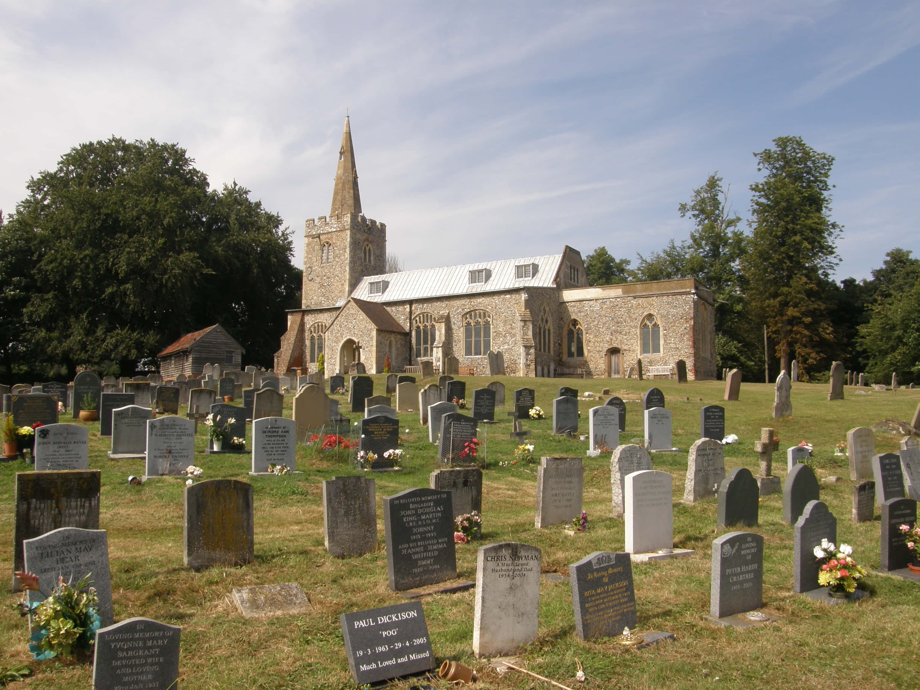 Gravestone, moonlight, historic stone church, 2K Desktop Wallpaper