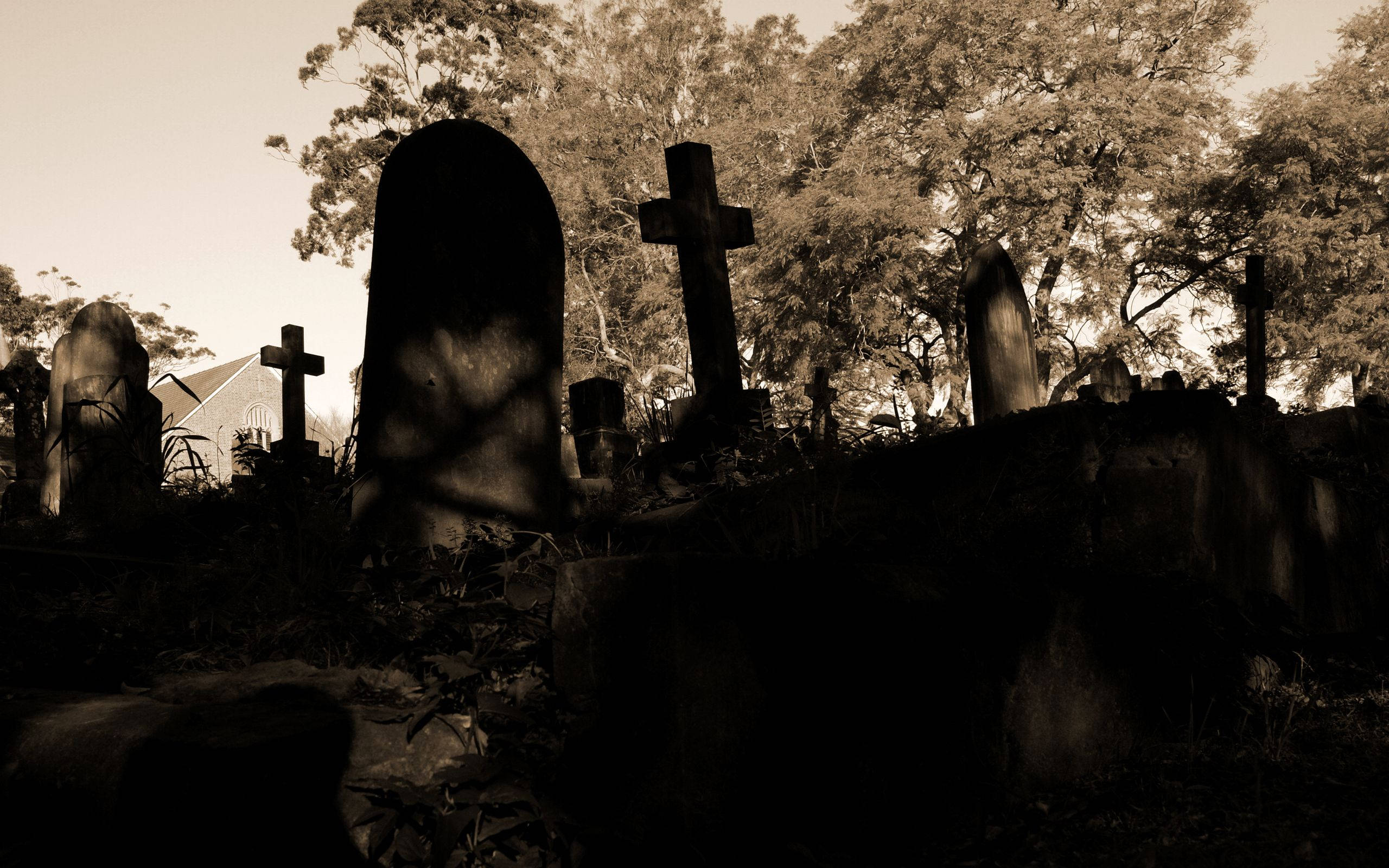 sepia, cemetery, tombstones, 2K Desktop Wallpaper