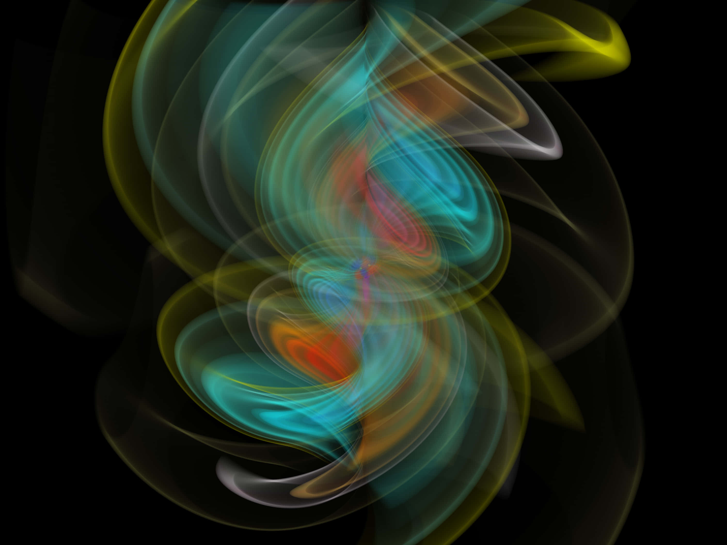 Gravitational Waves, teal, yellow, 2K Desktop Wallpaper
