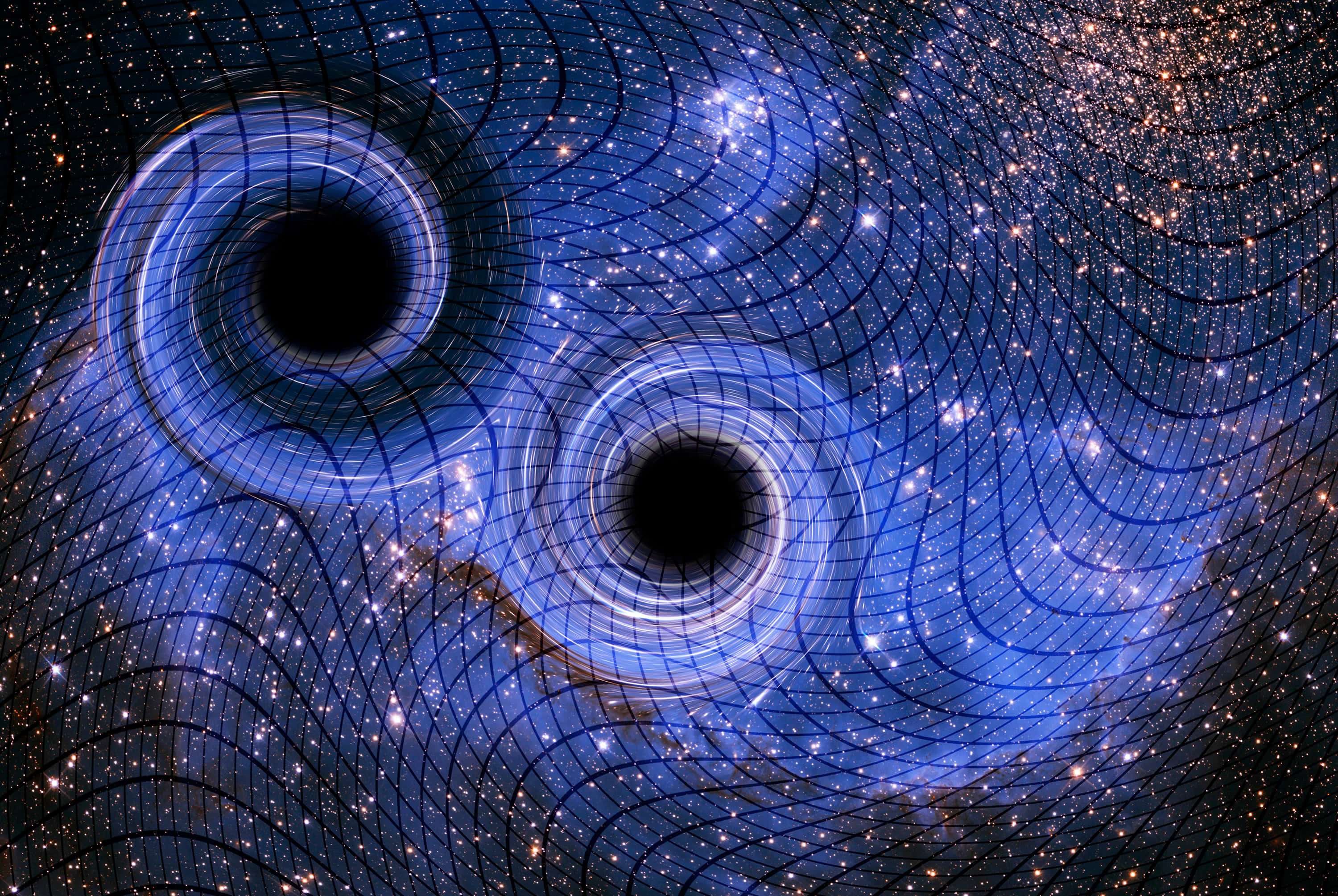 Gravitational Waves, black holes, spacetime, 2K Desktop Wallpaper