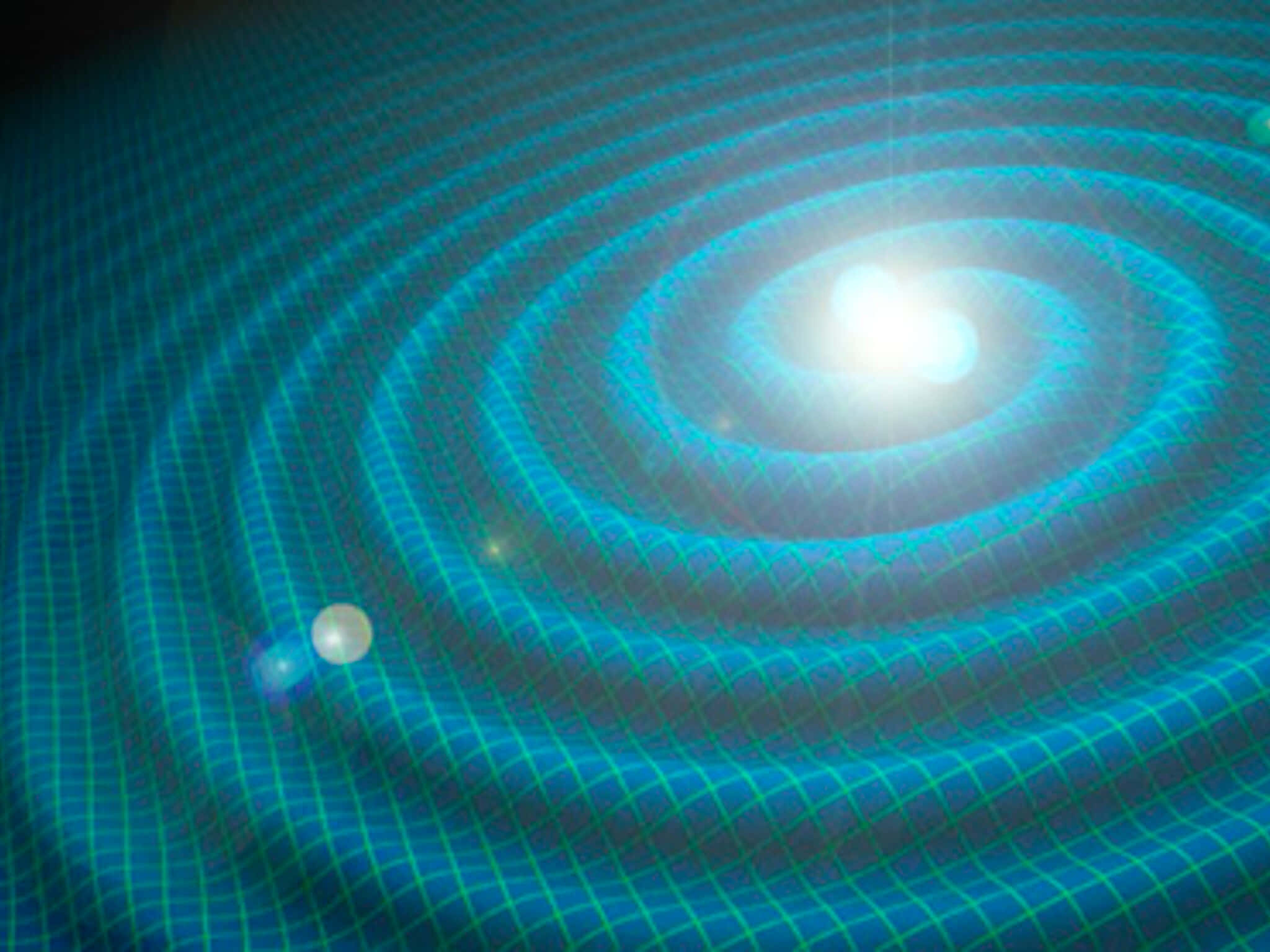 Gravitational Waves, glowing blue spiral pattern, bright center, Full HD Desktop Wallpaper