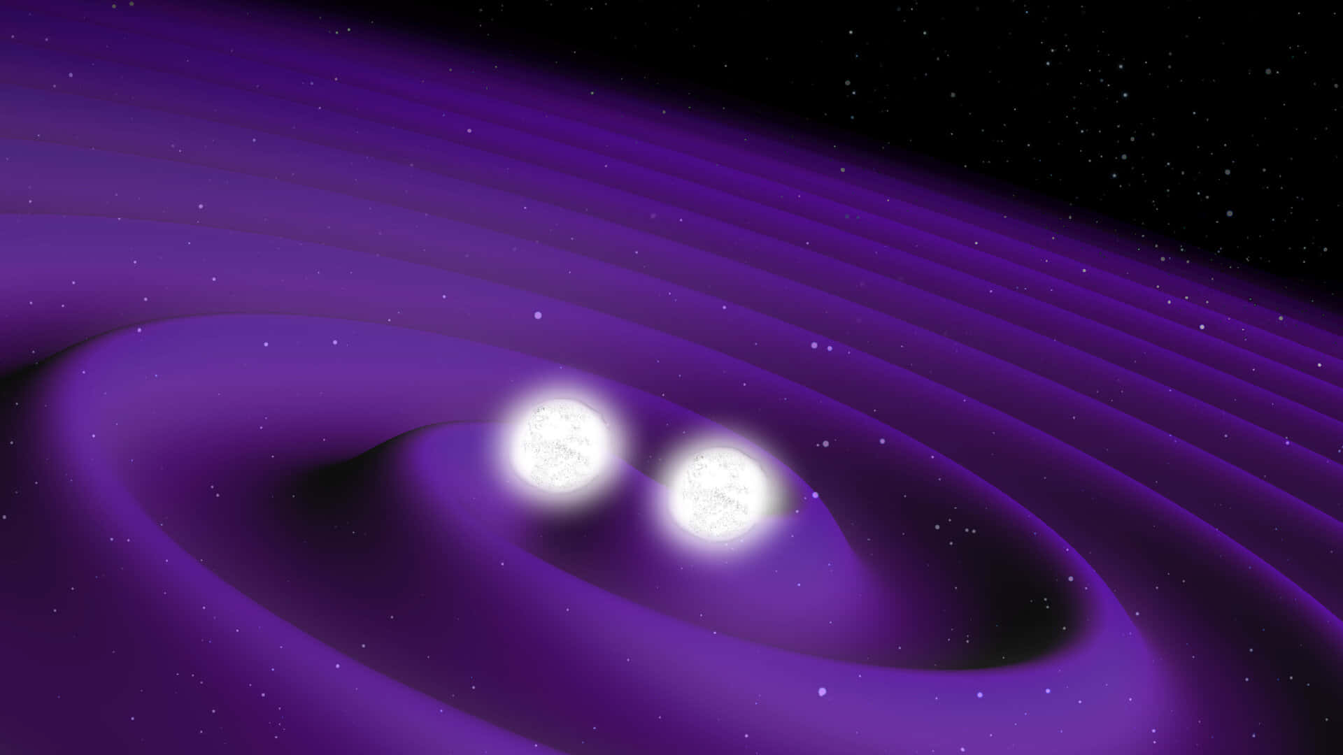Gravitational Waves, swirling purple accretion disk, glowing white stars, Full HD Desktop Wallpaper