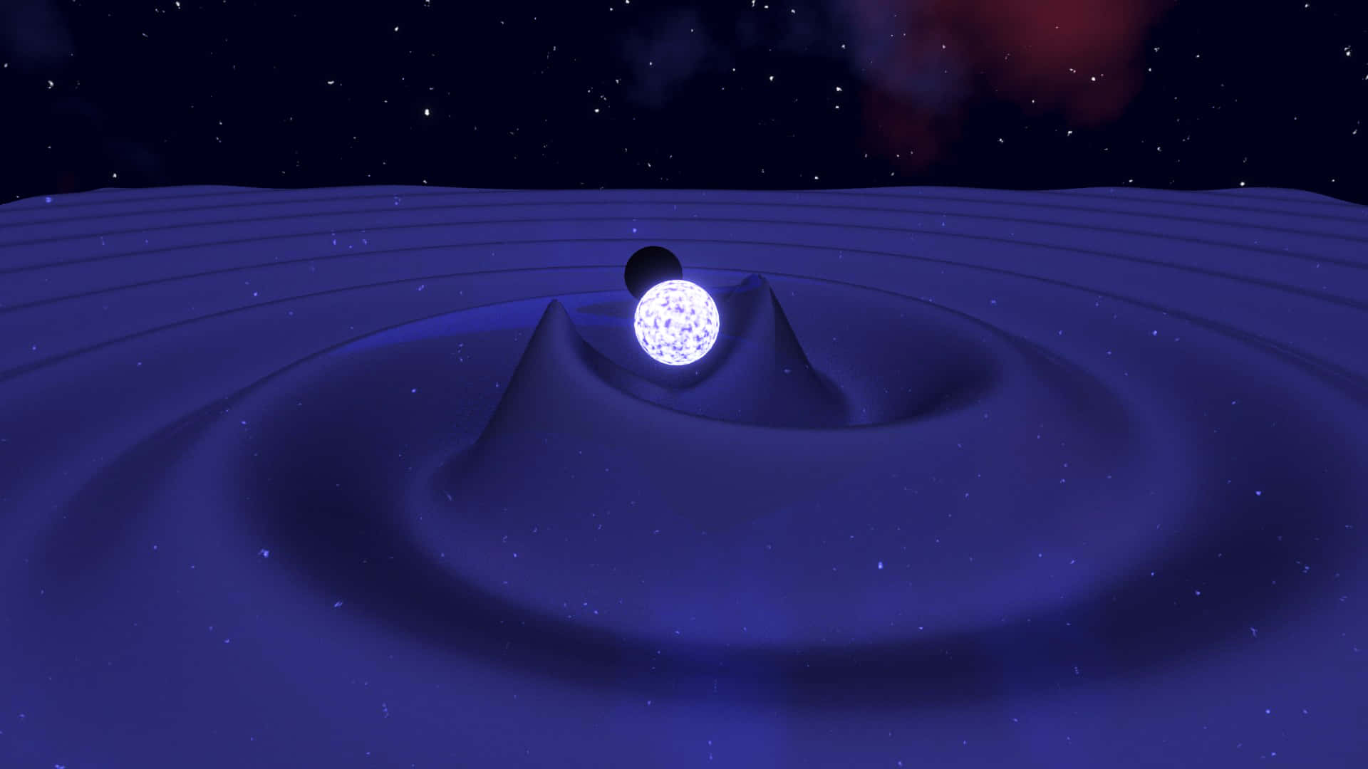 Gravitational Waves, glowing white sphere, deep blue cosmic ripple, Full HD Desktop Wallpaper
