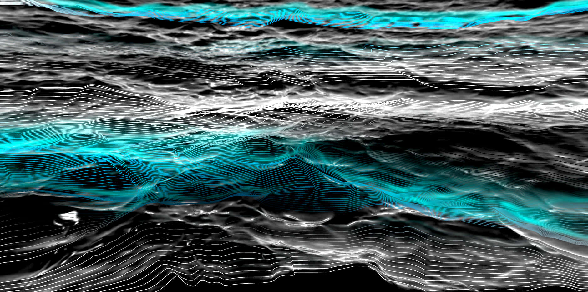 gravitational waves, glowing cyan, white lines, HD Desktop Wallpaper