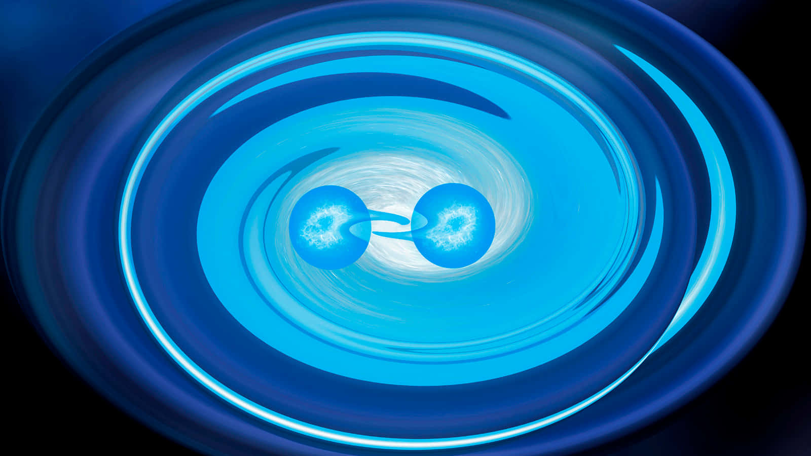 Gravitational Waves, glowing blue celestial bodies, swirling vortex of radiant blue energy, HD Desktop Wallpaper