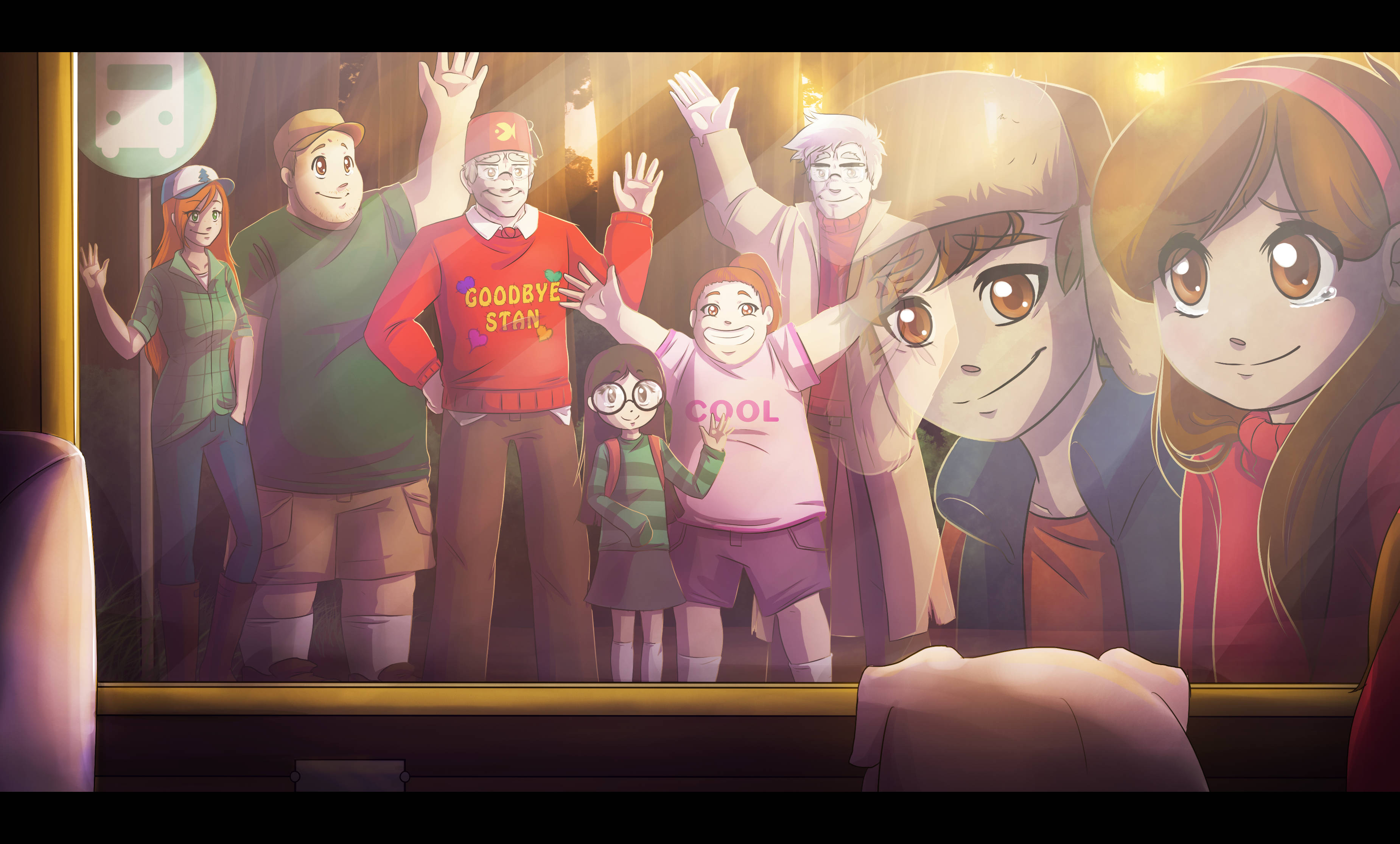 Gravity Falls, anime art style, glowing window, 2K Desktop Wallpaper