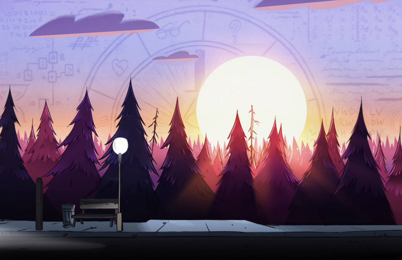 Gravity Falls, full moon, purple pine trees, HD Desktop Wallpaper