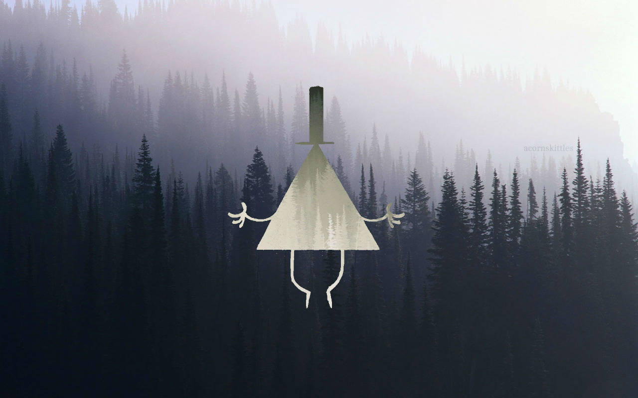 Gravity Falls, cipher silhouette, misty pine forest, HD Desktop Wallpaper