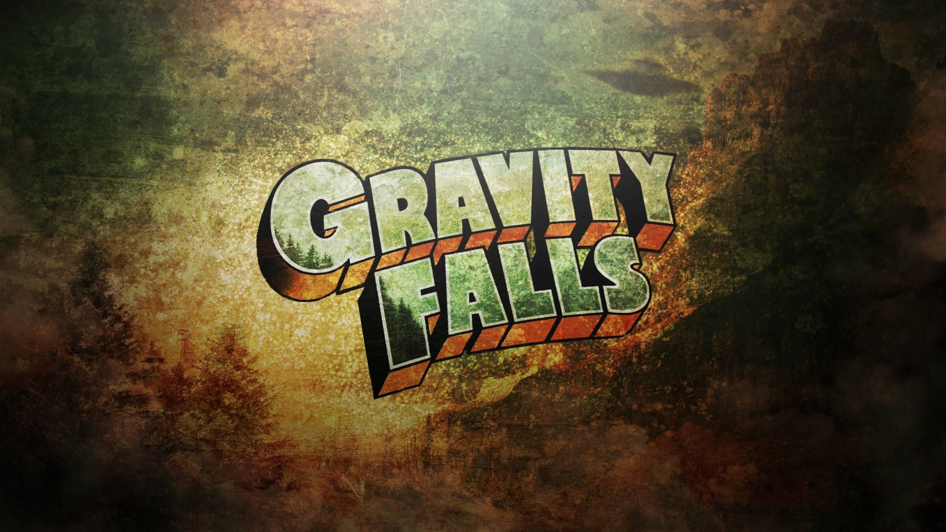 Gravity Falls, vintage 3d effect, textured forest backdrop, Full HD Desktop Wallpaper