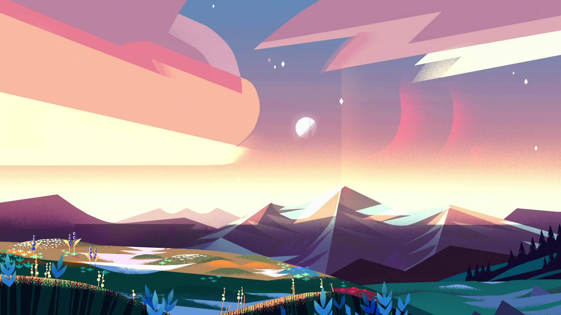 Gravity Falls, twilight, geometric clouds, Full HD Desktop Wallpaper