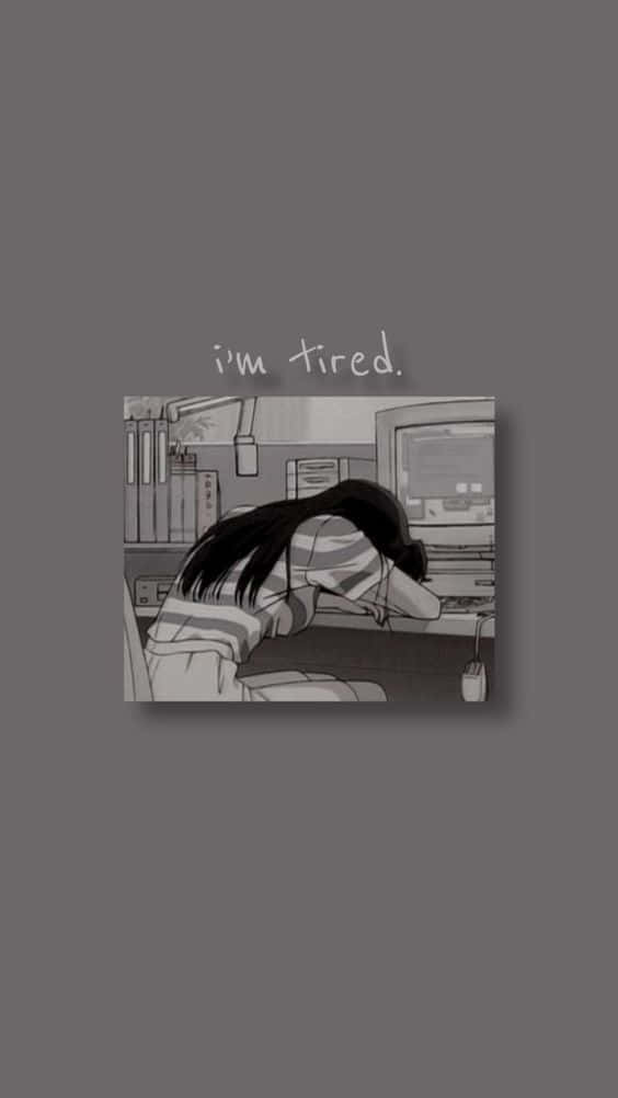 grayscale anime girl, long dark hair, desk, SD Phone Wallpaper