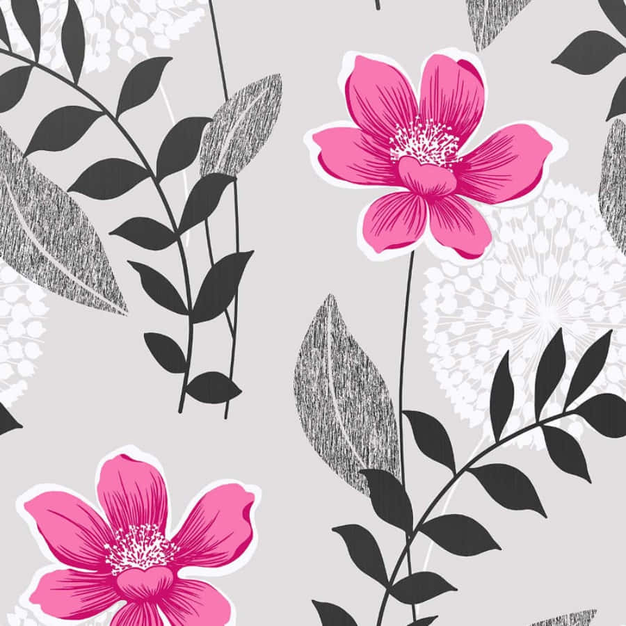 Gray And Pink, light gray background, vibrant pink flowers, SD Desktop Wallpaper