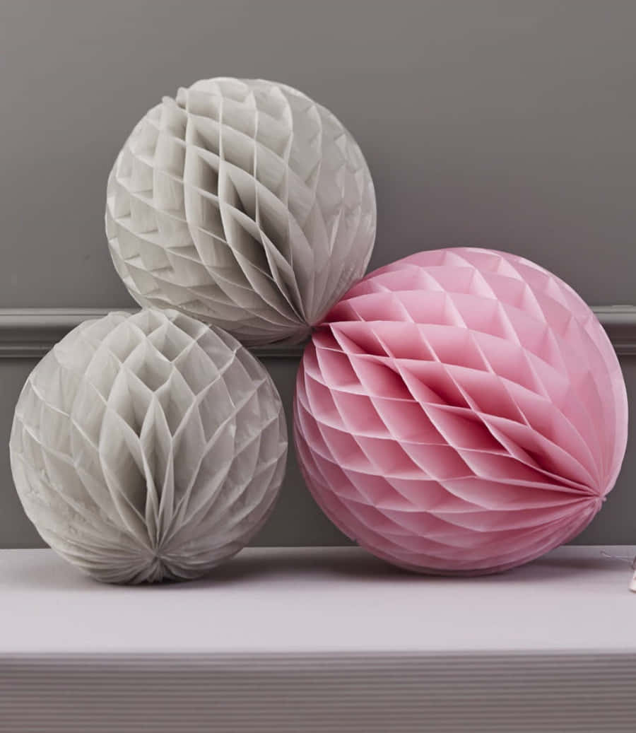 gray and pink, honeycomb paper balls, soft pink, SD Phone Wallpaper