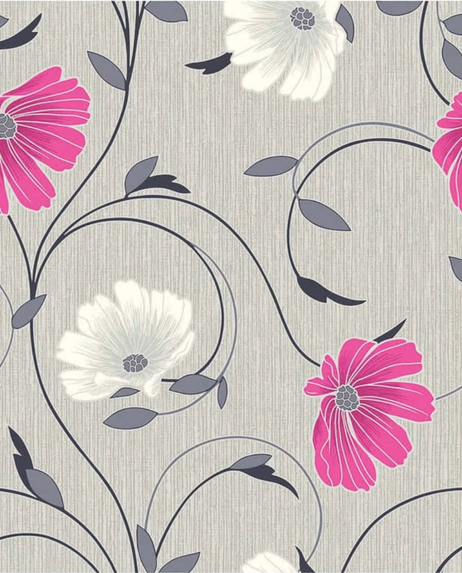 Gray and Pink, vibrant pink, white flowers, SD Phone Wallpaper