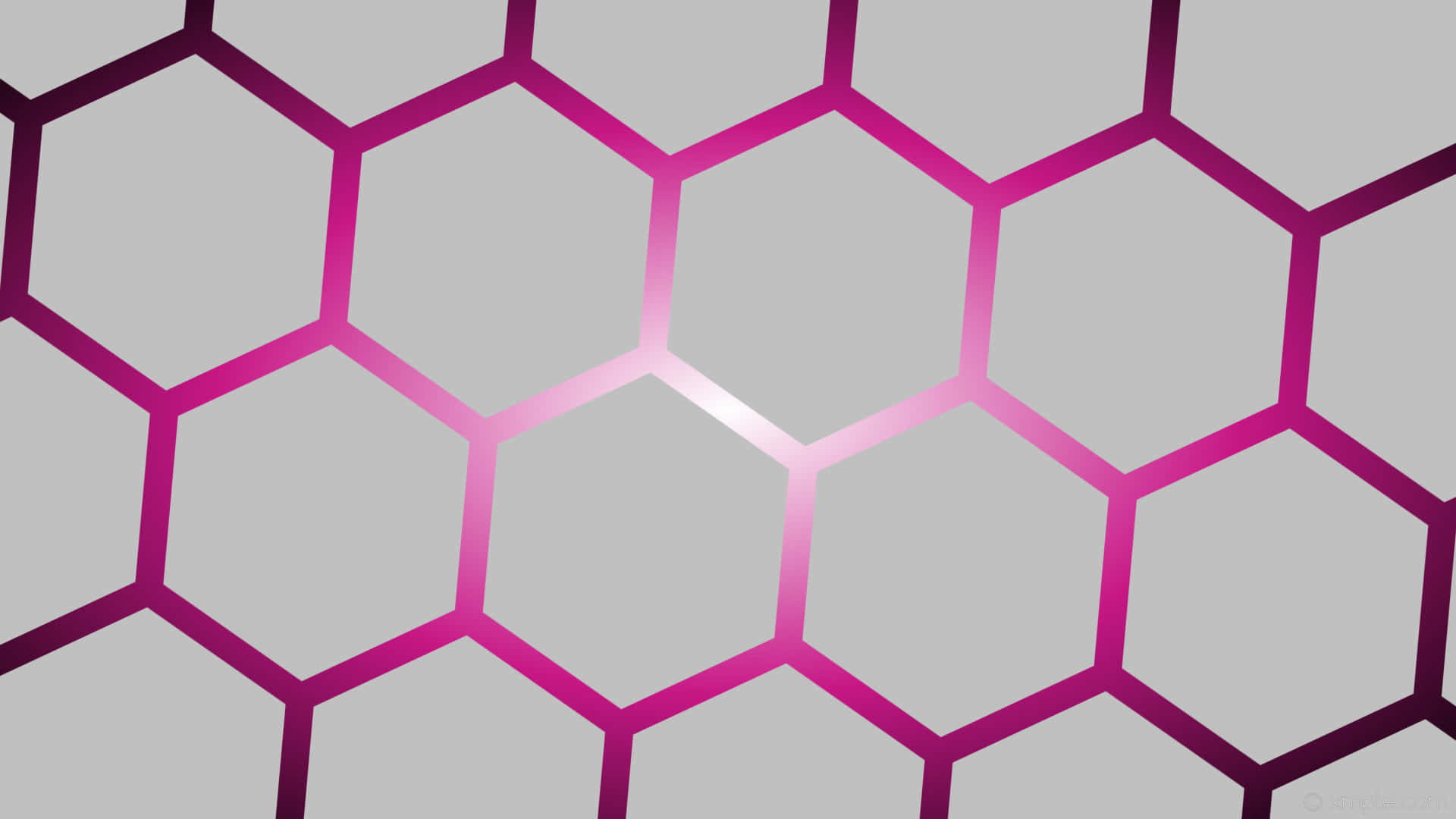 glowing magenta hexagons, soft gray background, bright central highlight, Full HD Desktop Wallpaper