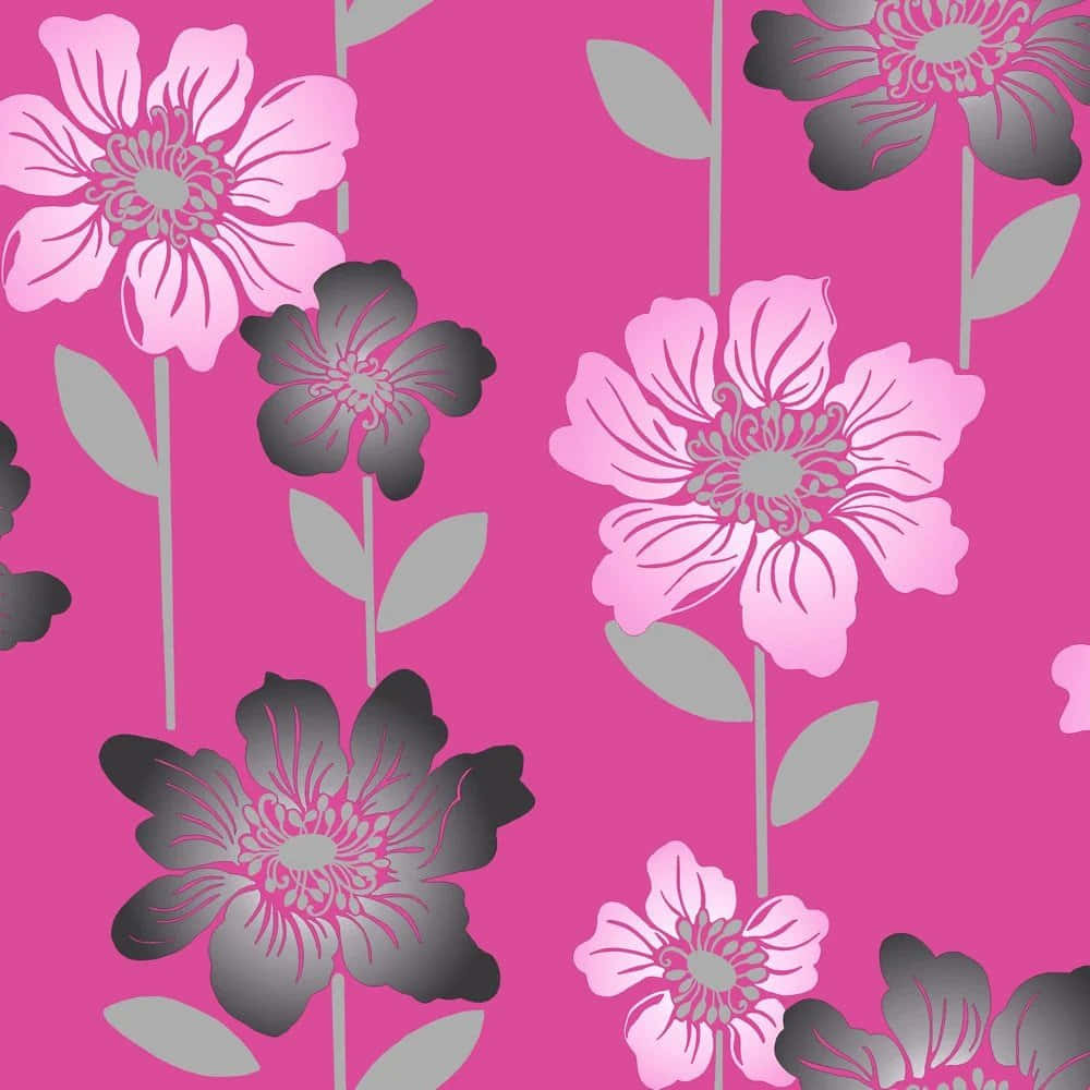 Gray And Pink, vibrant pink background, stylized flowers in pink and gray, SD Desktop Wallpaper
