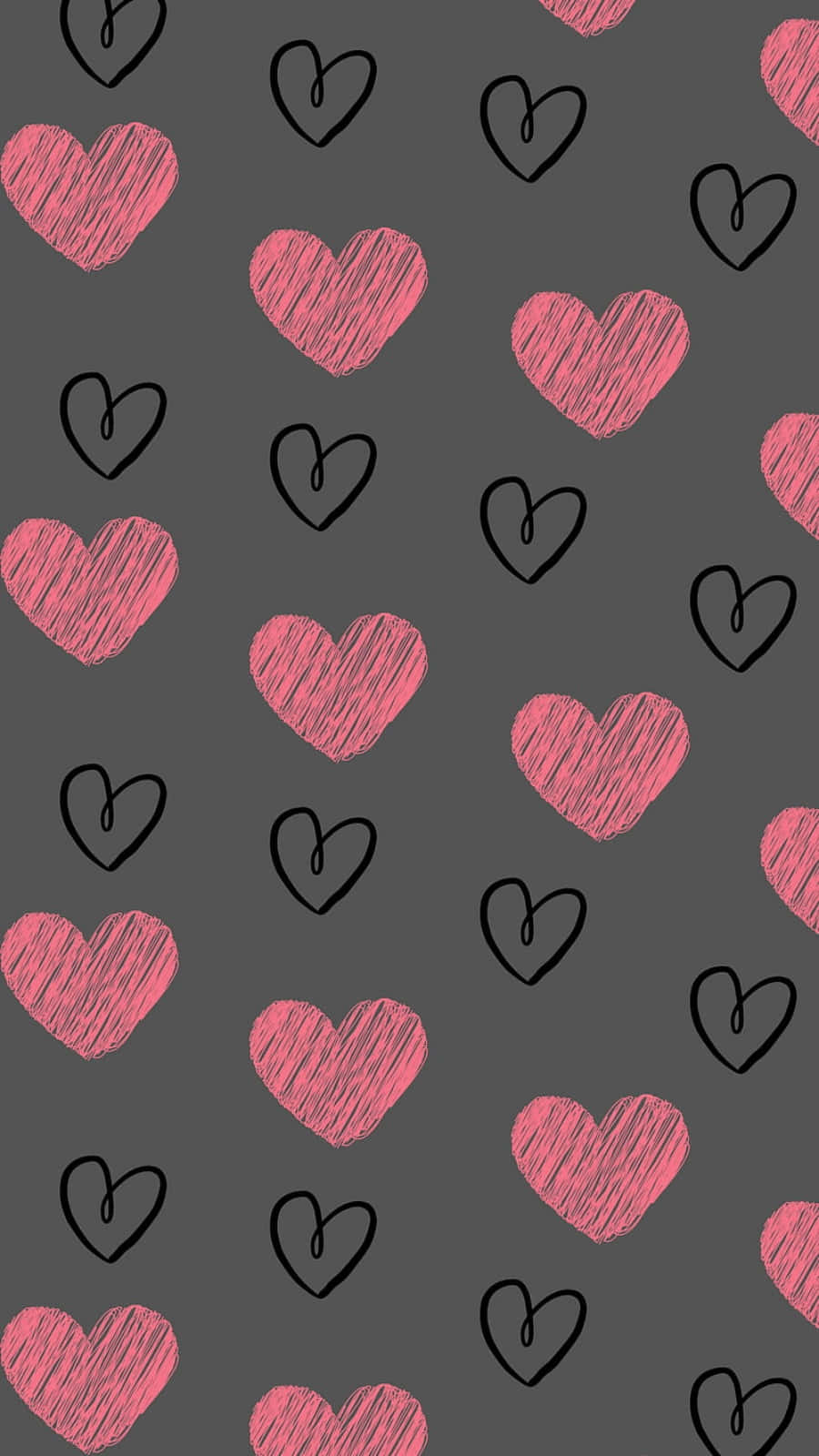 Gray and Pink, dark gray background, pink and black heart doodles, HD Phone Wallpaper