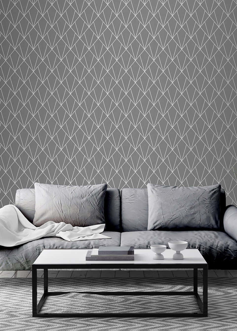 modern gray living room decor, gray sofa, white pillows, HD Phone Wallpaper