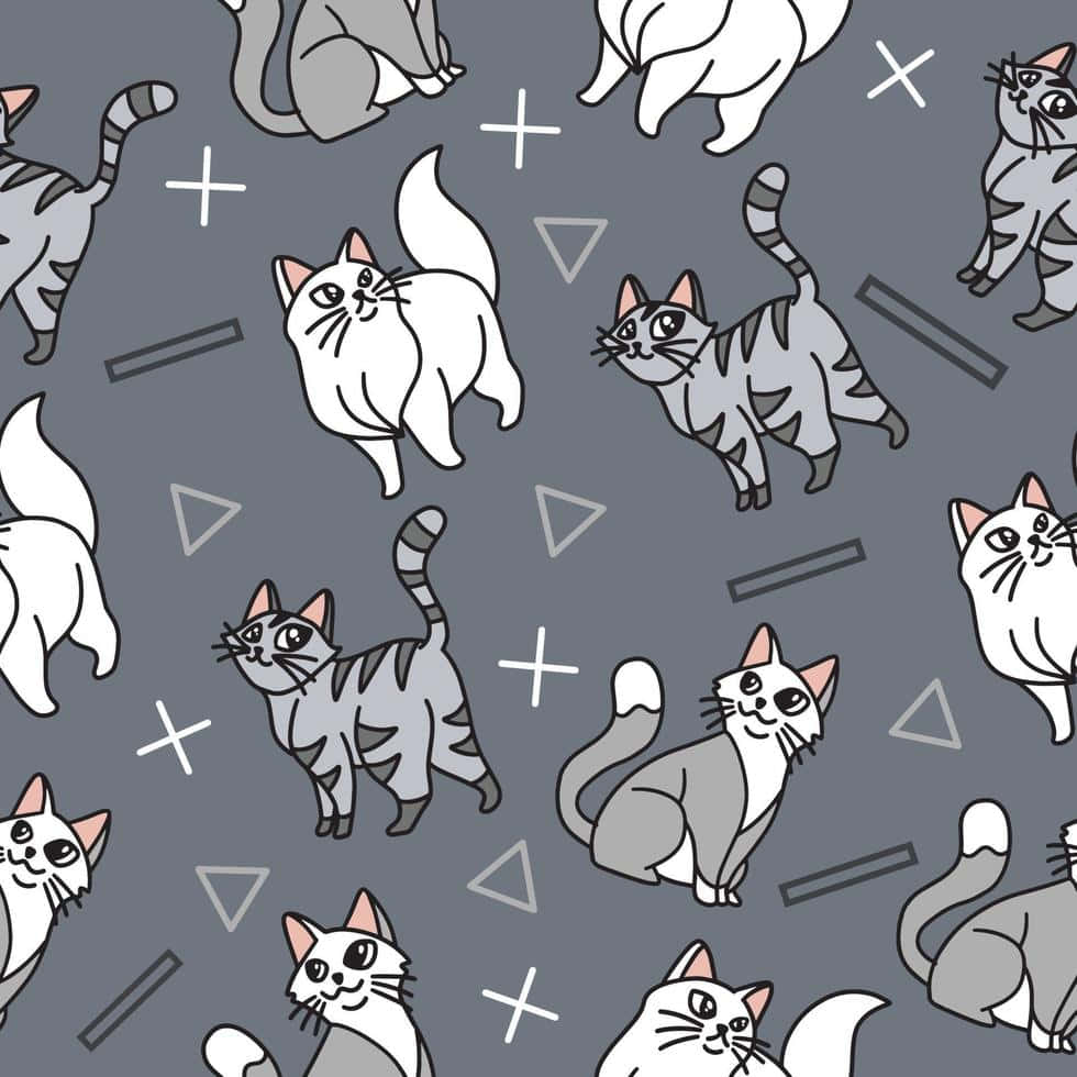 cats, geometric shapes, gray background, SD Desktop Wallpaper